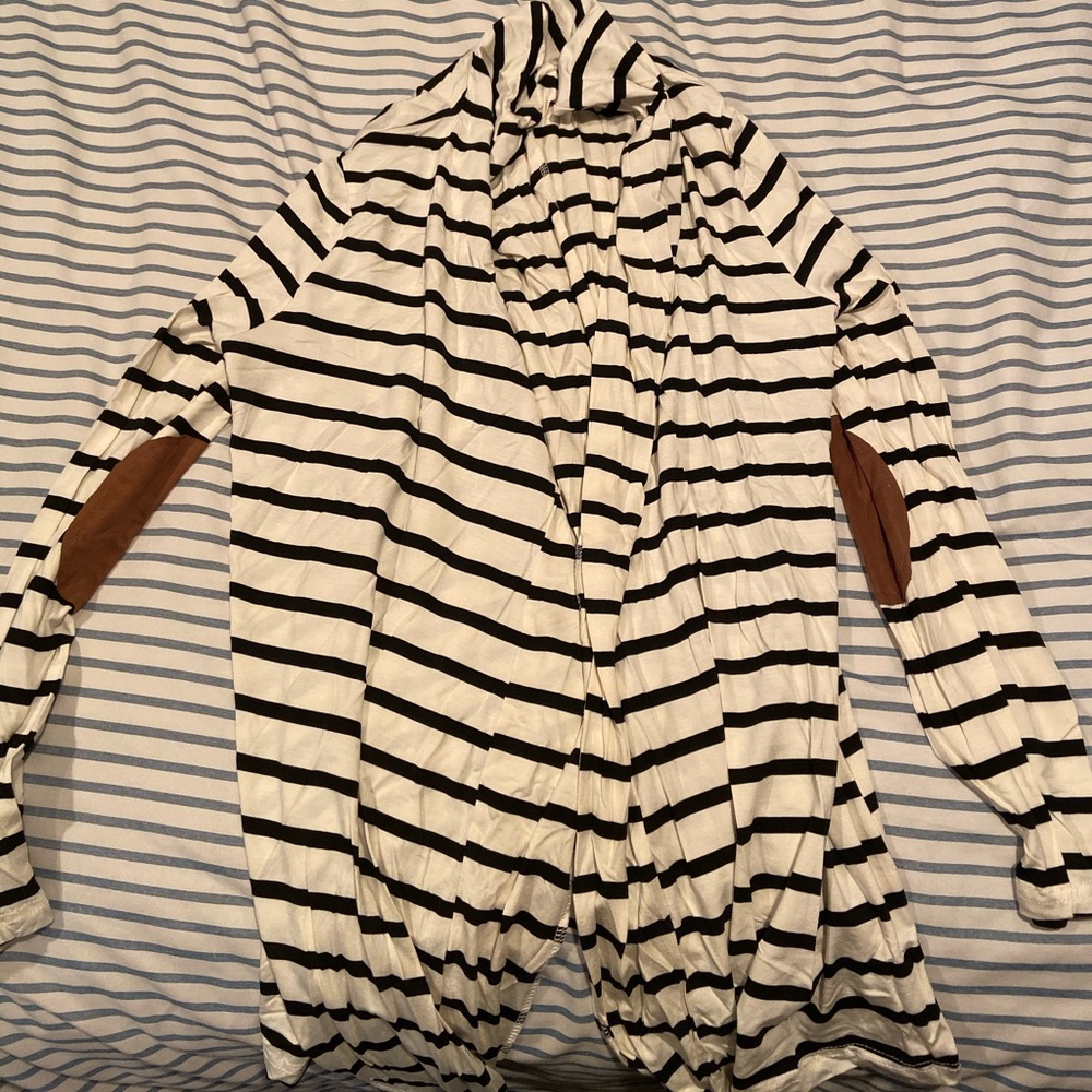 Striped cardigan with brown elbow patches